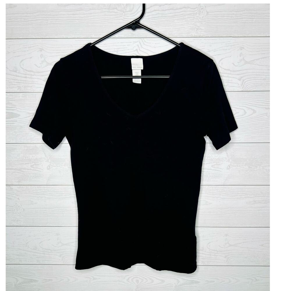 H&M Women's Size M Black V-Neck Short Sleeve Top Basics Layering Tee